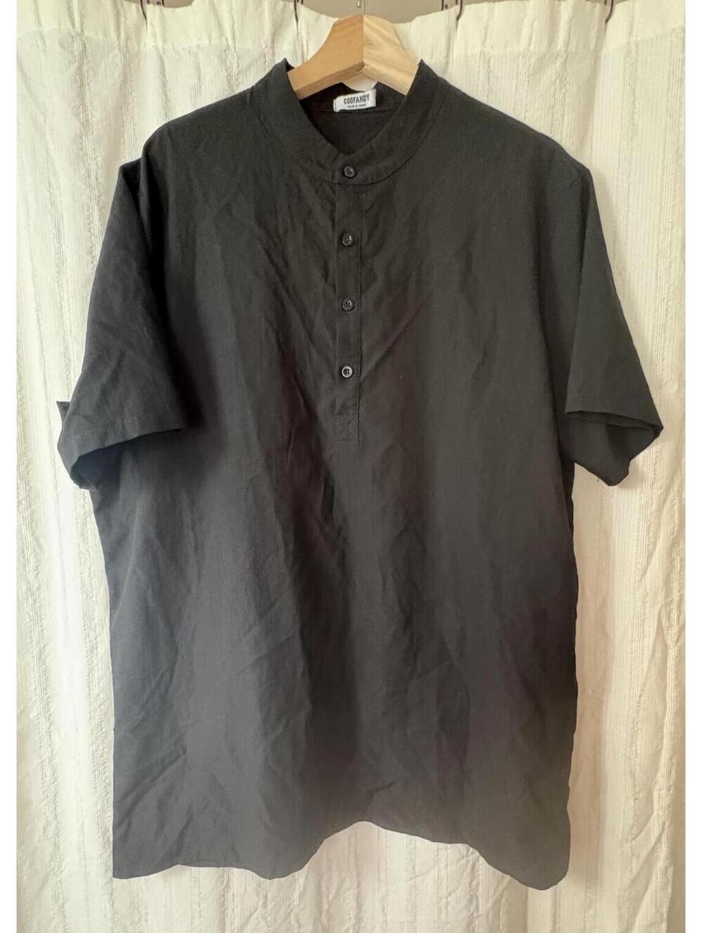 COOFANDY Black Short Sleeve Low Collar Shirt XL